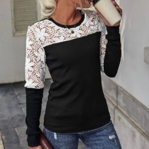 Boho Black Floral Embroidered Lace Top